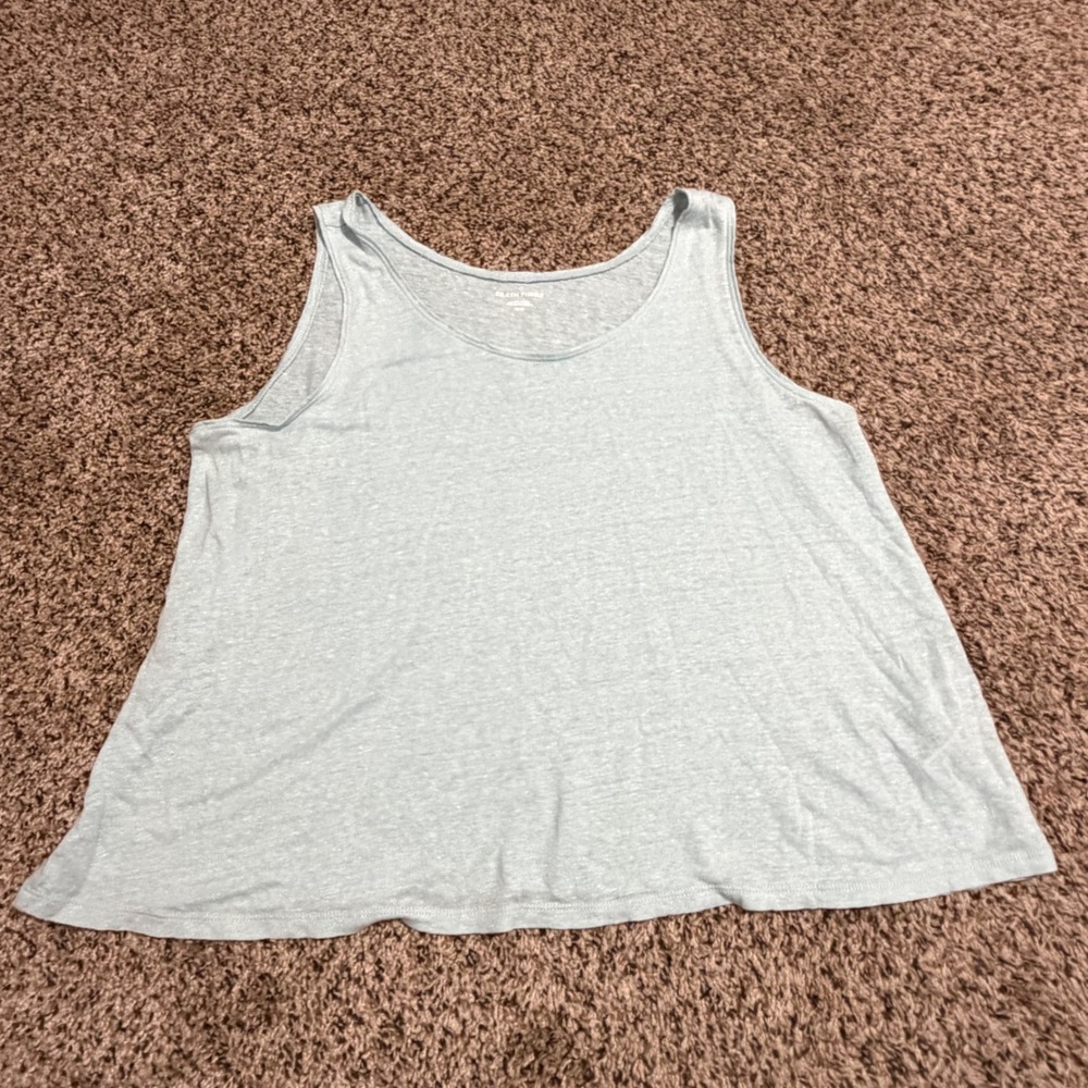 Eileen Fisher Womens Light Blue 100% Organic Linen Scoop Neck Tank Top Size M